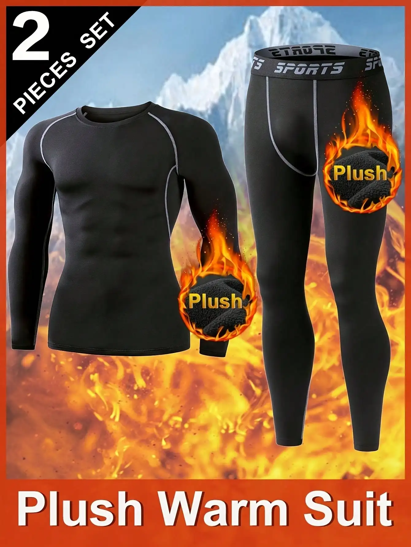 

Мужской комплект термобелья из 2 предметов: черная кофта с длинным рукавом и леггинсы для холодной погоды