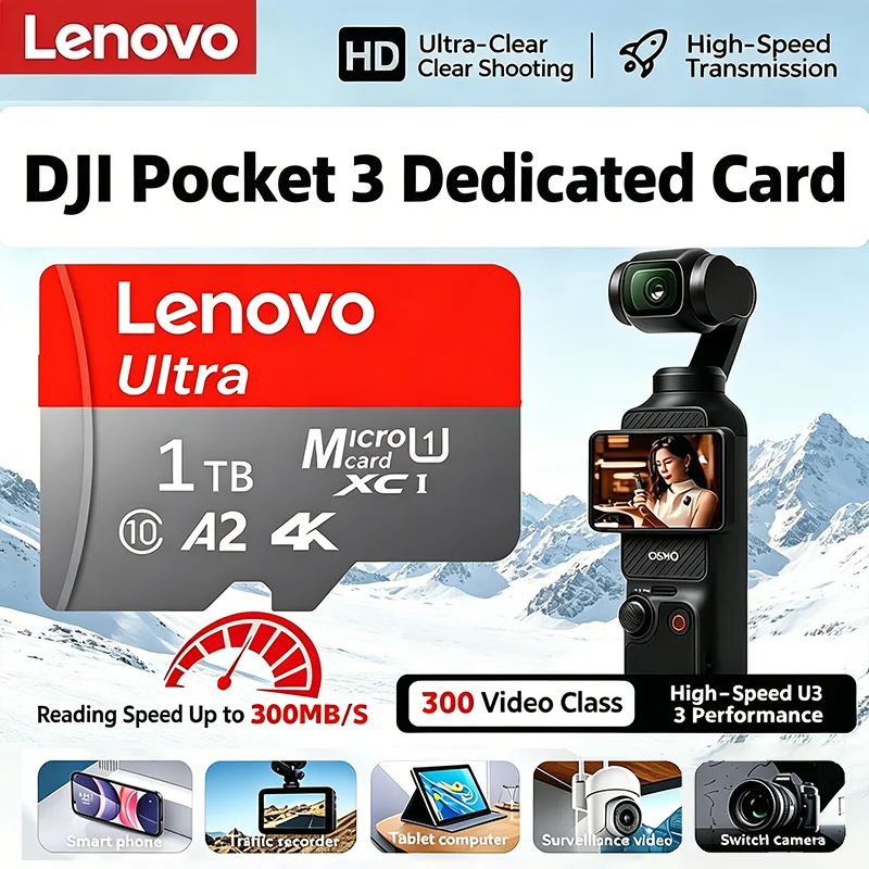 Cartão de Memória de Alta Velocidade Lenovo 2026, 1TB, 512GB, 256GB, Micro SD Classe 10, TF Flash para iPhone, Drone, Câmera de Carro