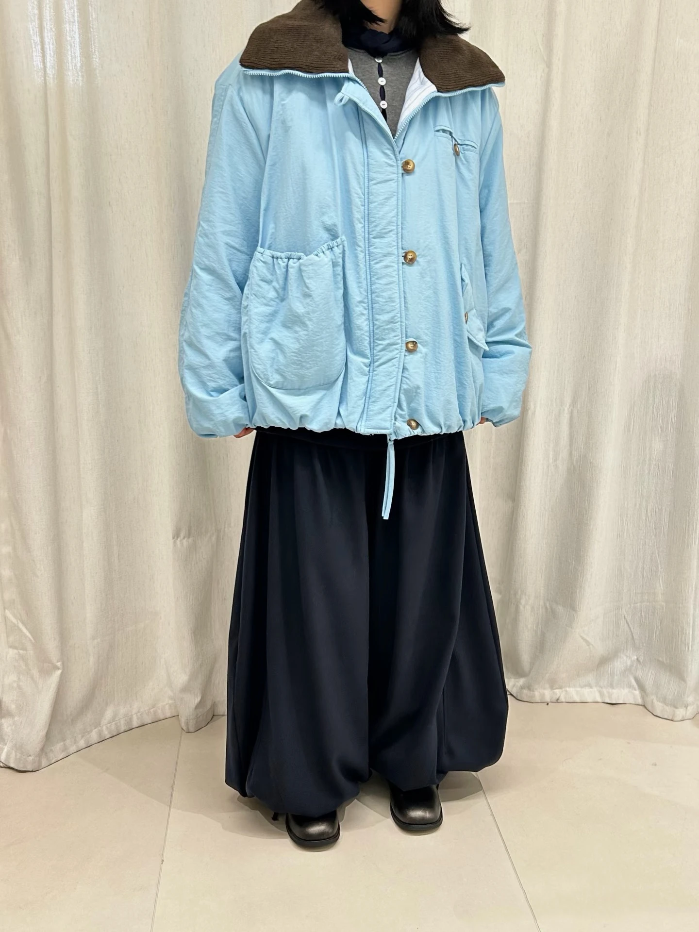 

Airy Bubble Feel Cotton Jaet BABESLE Double Sided Wear Knitted Large Collar Patchwork Seoul Color Blo Design Commute Sle