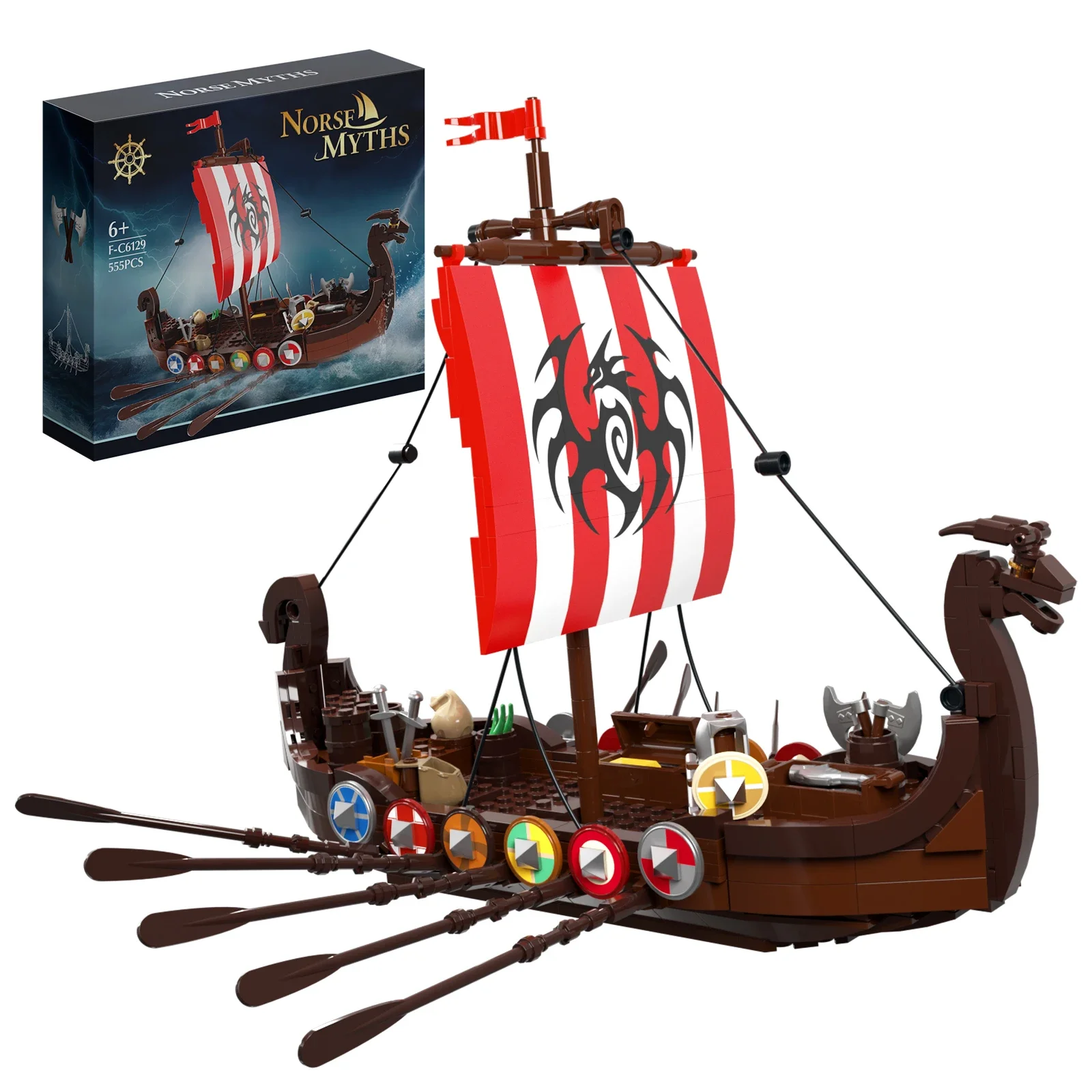 555PCS Vikinged Ship Pieces Ocean Adventure Navigation Boat Building Blocks Education Kid Model  Bricks Toy Suit Adult Gift