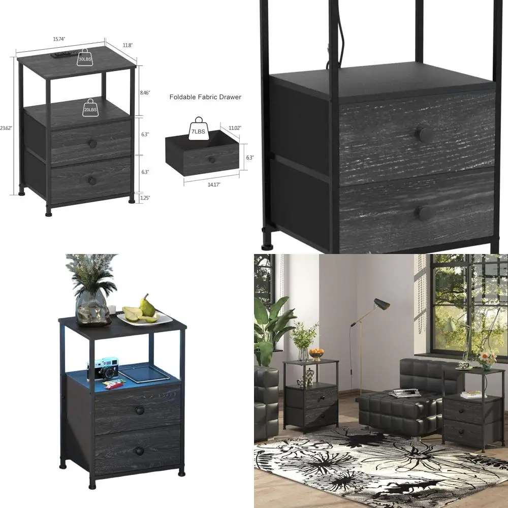 

Приставной столик зарядной станции из угля со светодиодной подсветкой, тканевыми ящиками и USB-портами