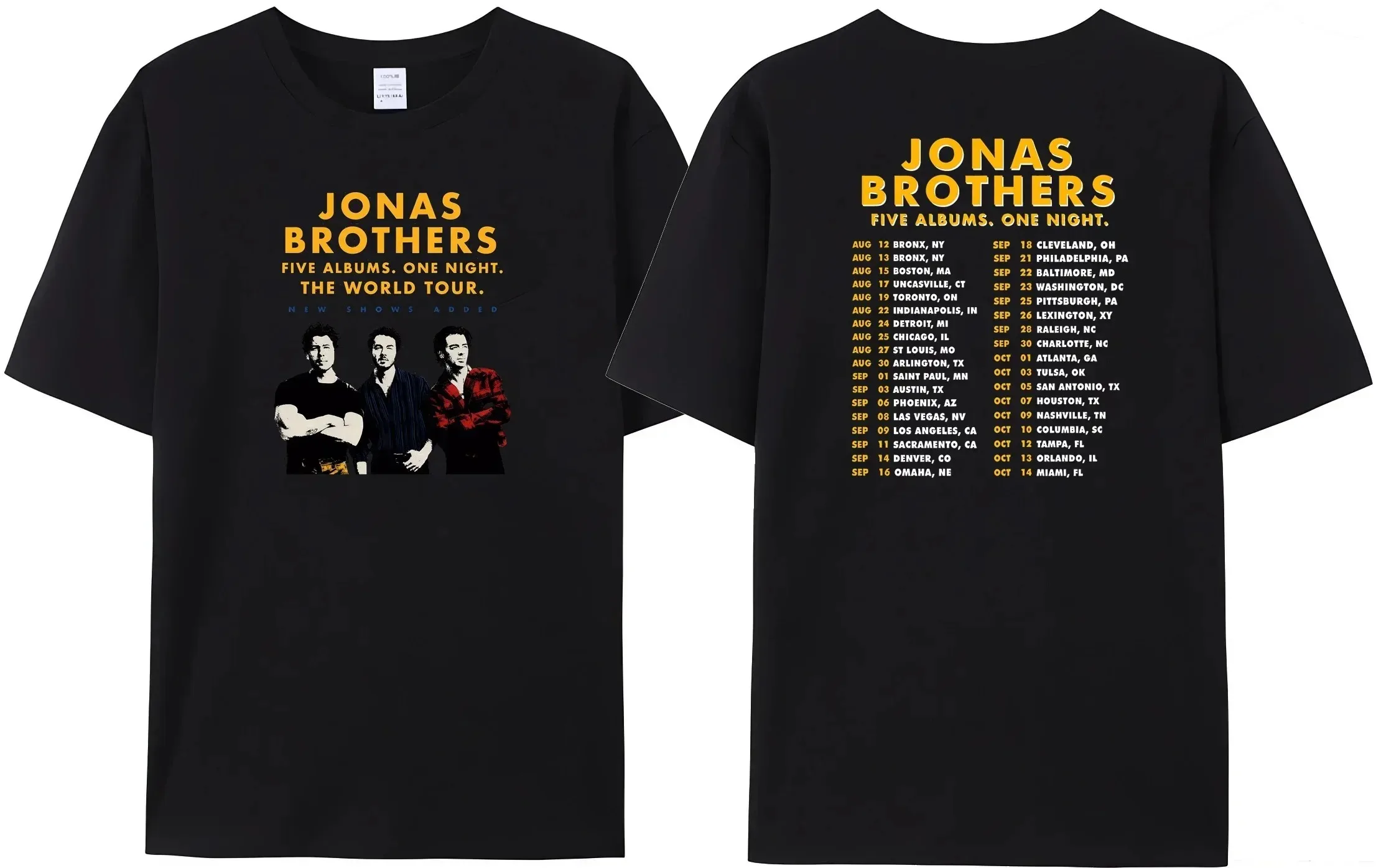 2024 New Amazing Quality Jonas Summer Black North America Tour Popular Fan Tees Brothers Rock 5 Album Double Sided Print Tees