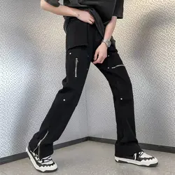 Kpop Baggy Flared Jeans for Men, Cargo Pants, Y2K Clothing, Rinse Zipper, Straight, Korean Casual Cotton Long fjgy, New Fashion, 2023