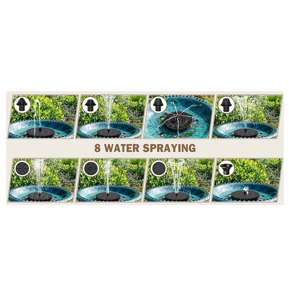newA10R Solar Fountain for Bird Bath Colorful Lights Automatic Cycle 3.5W Solar Water Fountain Outdoor Garden 1200mAh Battery