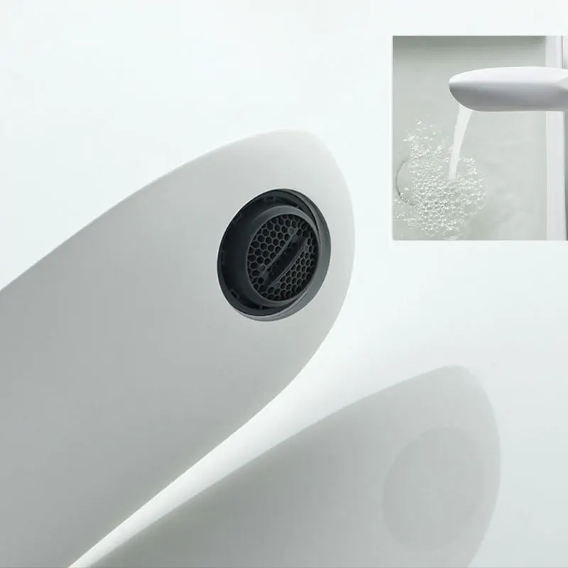 Rethme Bathroom Faucets White Maple Leaf Brass Basin Mixing Faucet Cold Hot Water Waterfall Tap Deck Mounted Sink Mixer Taps
