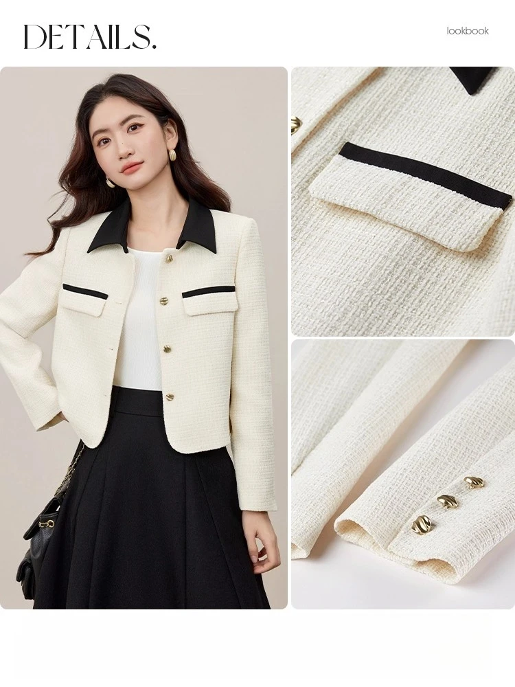 SENTUBILA Women's Chenille Jackets Color-Block Turn-down Collar Short Jackets 2025 Autumn Elegant Style Woman Clothing 153WA2164