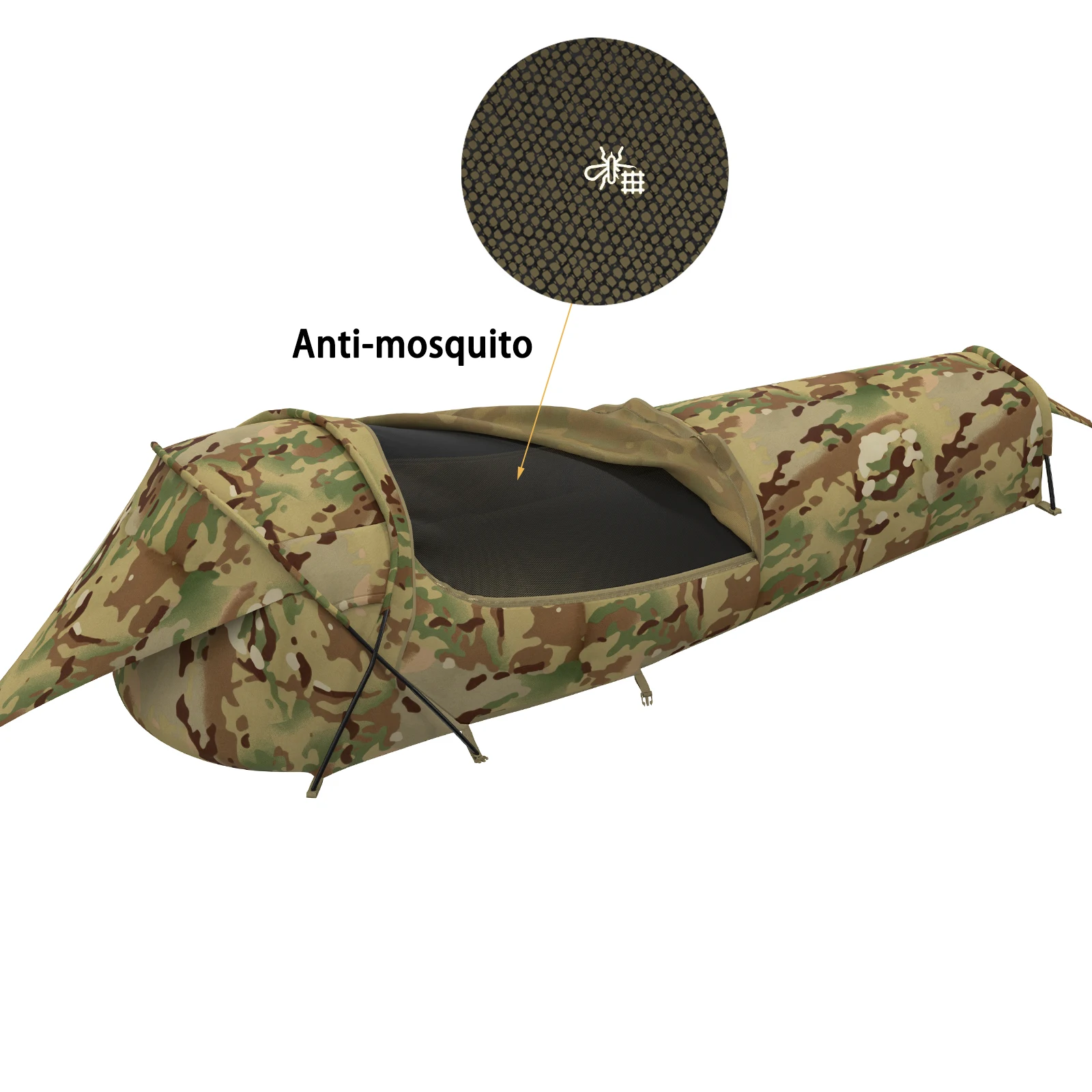 Military Hideaway Bivy Cover Stealth Compact Single-Pole Hooped Tent for Modular Sleeping Bags with Mosquito Bug Net Mesh,Waterp