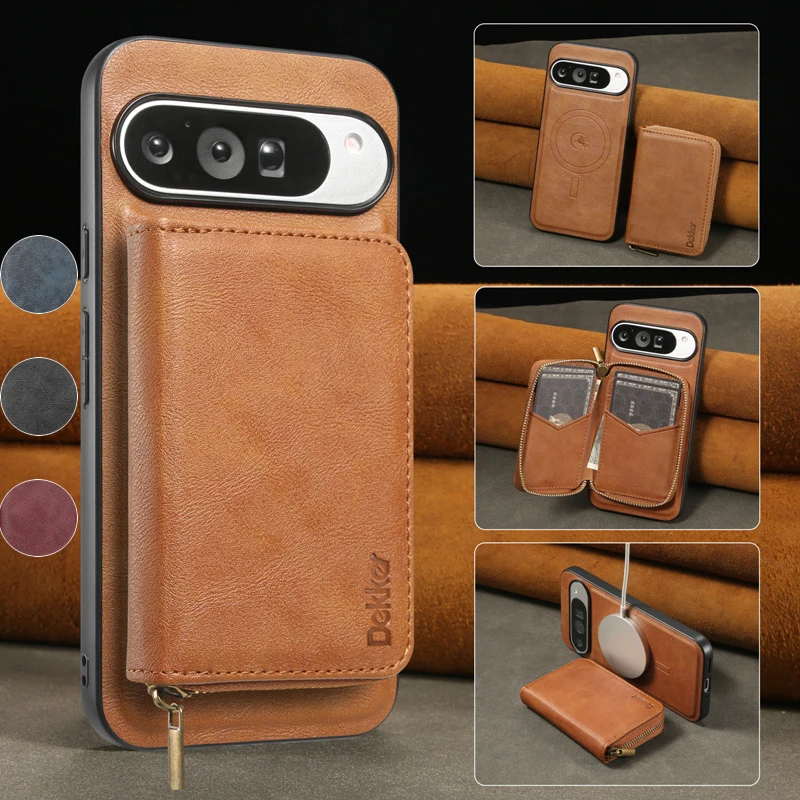 

Magnetic Phone Case For Google Pixel 9 Pro XL 8 Pro 8A With Detachable Zipper Wallet Card Bag