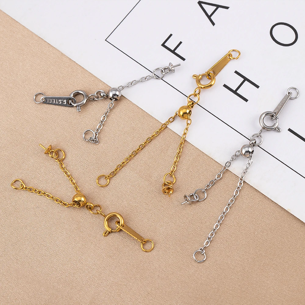 

2Pcs Stainless Steel Tail Chains Adjustable Clasps With Extend Chain for DIY Necklace Bracelet Jewelry Making Accessories Crafts