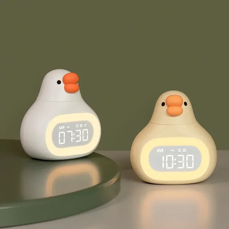 Creative Cartoon Chubby Goose Bedside Clock Night Light Pendulum Clock Multifunctional Charging Alarm Clock Display Desk Lamp