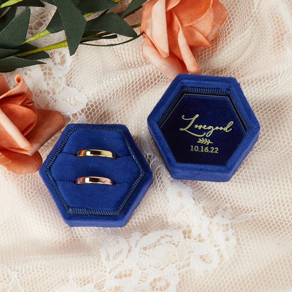 Personalized Hexagon/Octagon Velvet Ring Box Wedding Engagement Bridal Photo Props Single/Double Slot Ring Bearer Box Retro