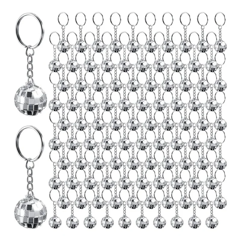 Disco Ball Keychain,48 Pieces Disco Ball Party Favors Keychain 70S Disco Keychain Silver Mirror Ball Keychain Ball Party Durable