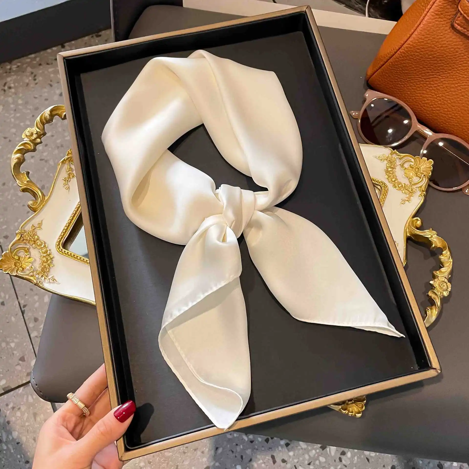 Women New 70x70cm Small Square Scarves Retro French Advanced Korean Printed Professional Simulated Silk Scarf Party Gift