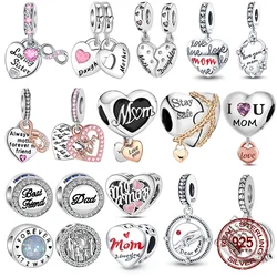 925 Sterling Silver Heart Shaped Warm Family MOM Charm Beads Fit  Original Bracelets Fine DIY Mother's Day Jewelry Gifts