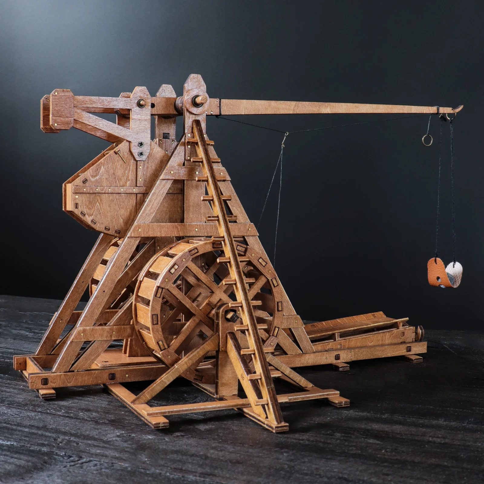 YAQUMW MINI Counterweight Trebuchet with Wheels Europe Medieval Siege Chariot Catapult 3D Wooden Puzzles Model Kits Desktop Toys