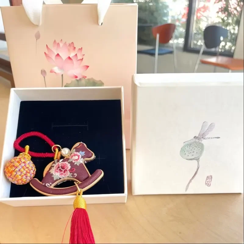 Exquisite Jasmine Pony Pendant with Tassel Handmade 100% Mulberry Silk Custom Gift Box Auspicious Symbol for the 2026 Year