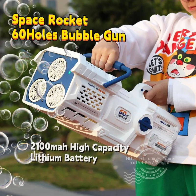 Fully Automatic Electronic Bubble Gun 60 Holes Handheld Electric Wedding Soap Water Machine Kids Boys Toys for Children\'s Gifts