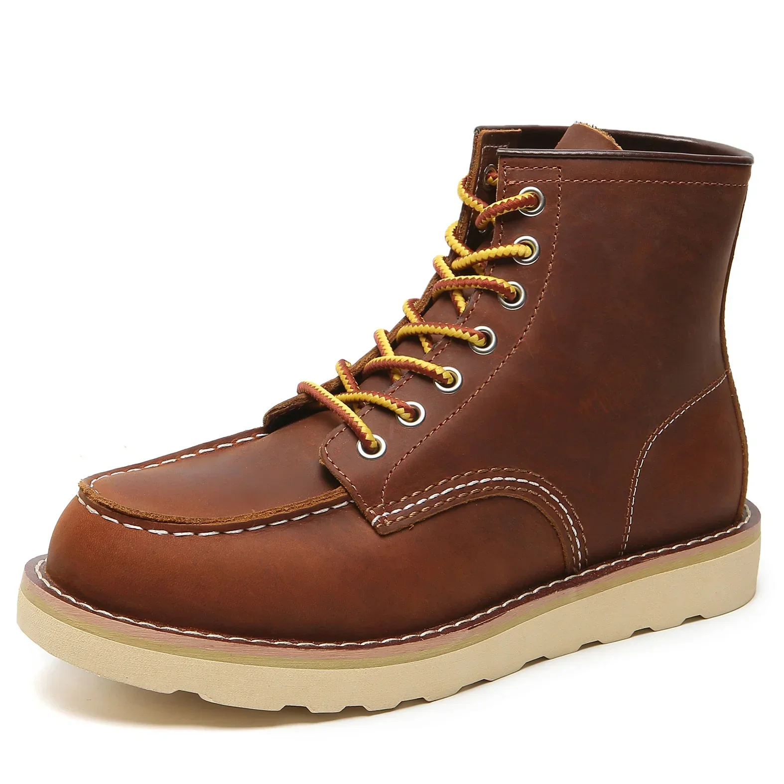 Bota redonda de couro genuíno masculina, sapato de motocicleta quente vintage, ferramental, deserto, alta qualidade, neve, primavera, inverno