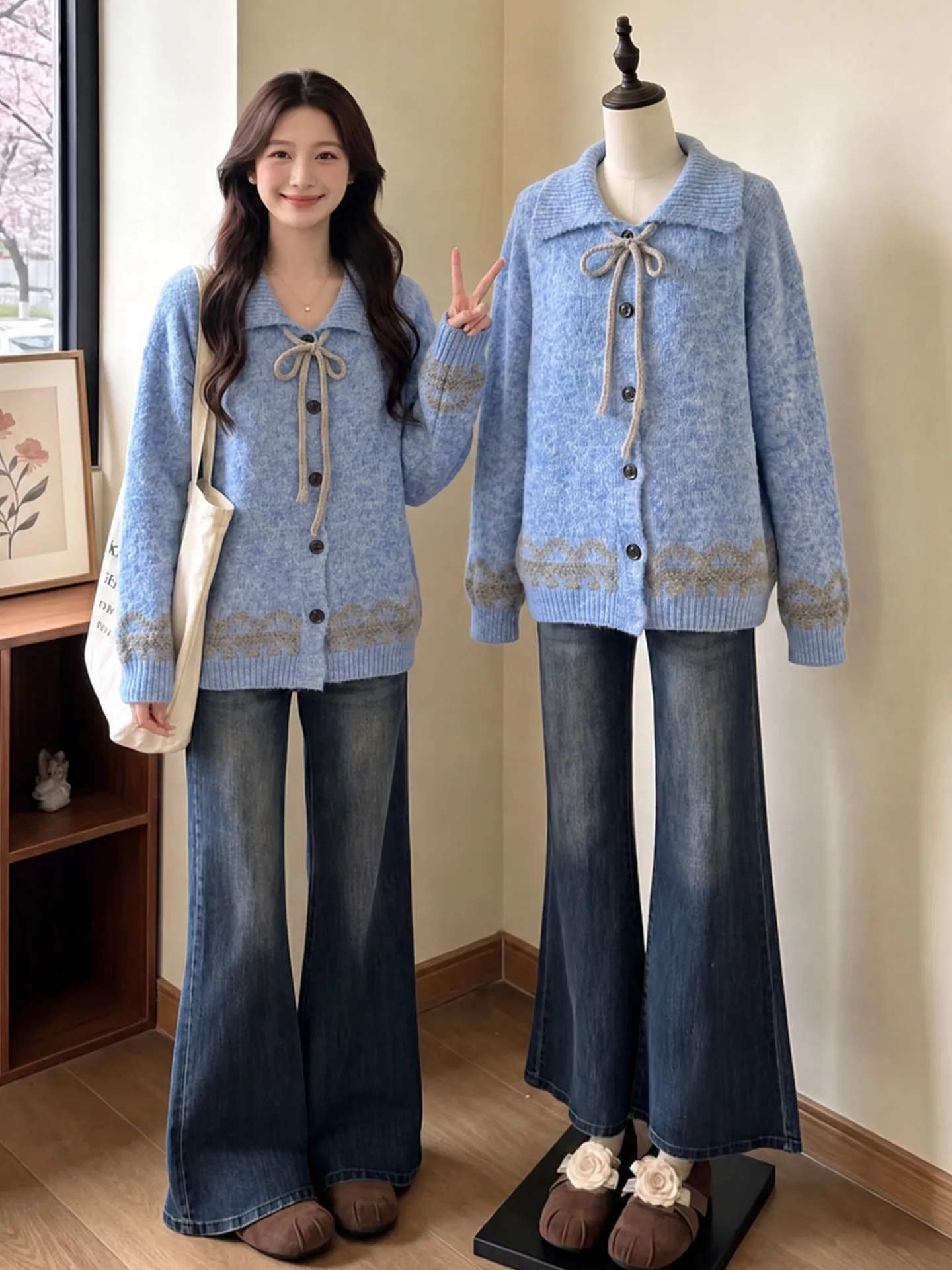 set-di-maternita-in-maglia-alla-moda-con-jeans-a-zampa-vita-alta-stile-coreano-collezione-autunno-inverno-materiale-in-velluto