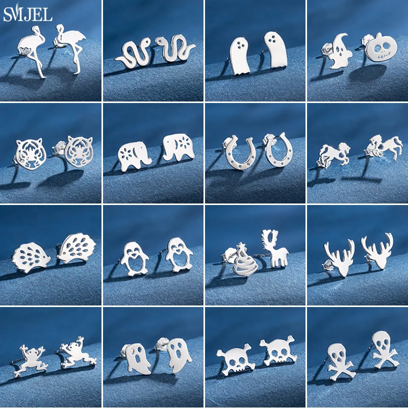 

Fashion 925 Sterling Silver Animal Piercing Stud Earrings for Women Chic Snake Tiger Penguin Ear Cartilage Studs Wedding Gift