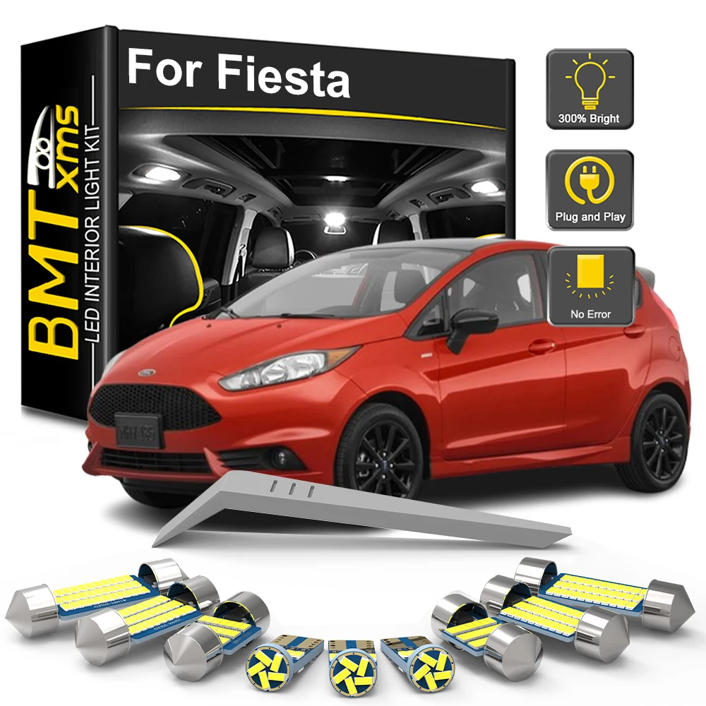 BMTxms Kit de lâmpadas LED para interior, 9 peças, luz de leitura, mapa, porta, porta-malas, para Ford Fiesta MK6 MK7 2002-2011 2012 2013 2014 2015 2016