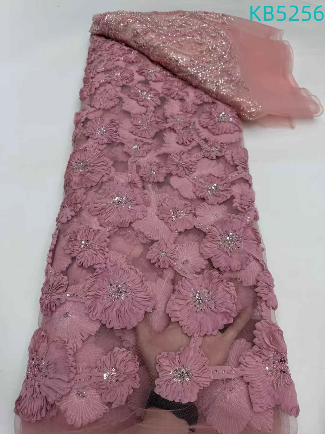 Beaded French Mesh Lace Fabrics African Lace Fabric 5 Yards High Quality 2025 Royal Blue Sequins Embroidery For Wedding KB5256