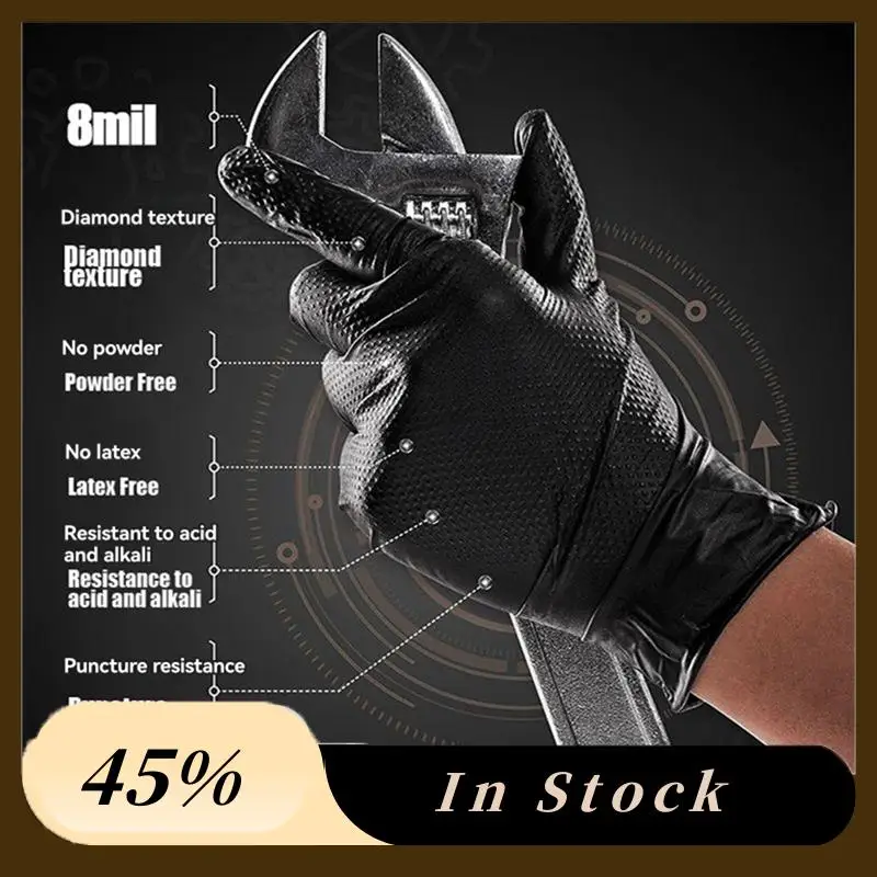 

A78K Новые очень большие 100 шт. черные нитриловые перчатки, толстые, с ромбовидной текстурой промышленного класса, одноразовые, без латекса