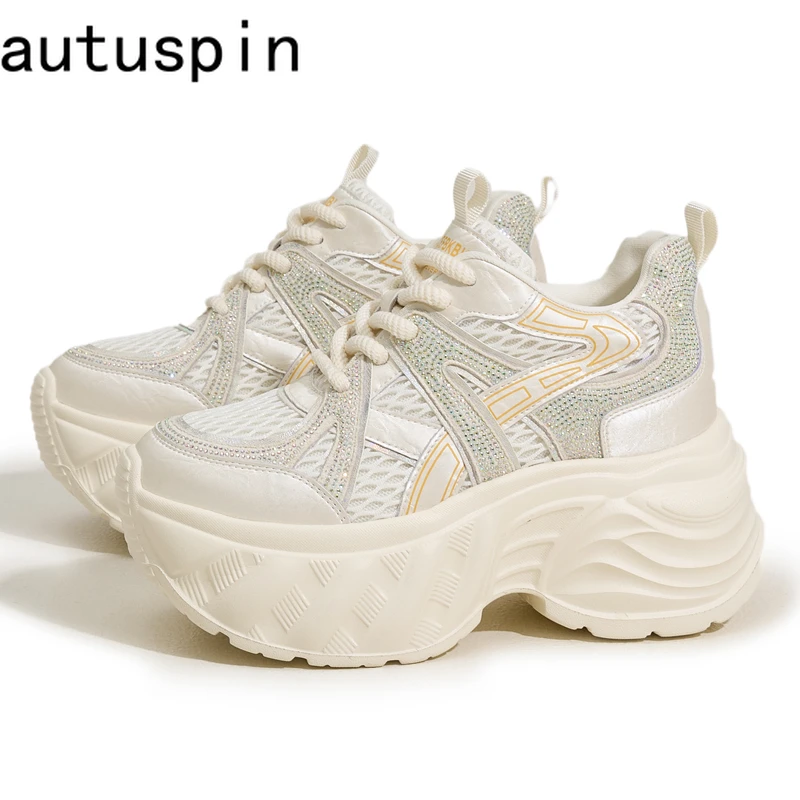 

AUTUSPIN 2025 Winter Shoes for Woman 9.5cm High Chunky Sneakers Trendy Shiny Crystal Sneaker Mesh Women's Vulcanize Shoes