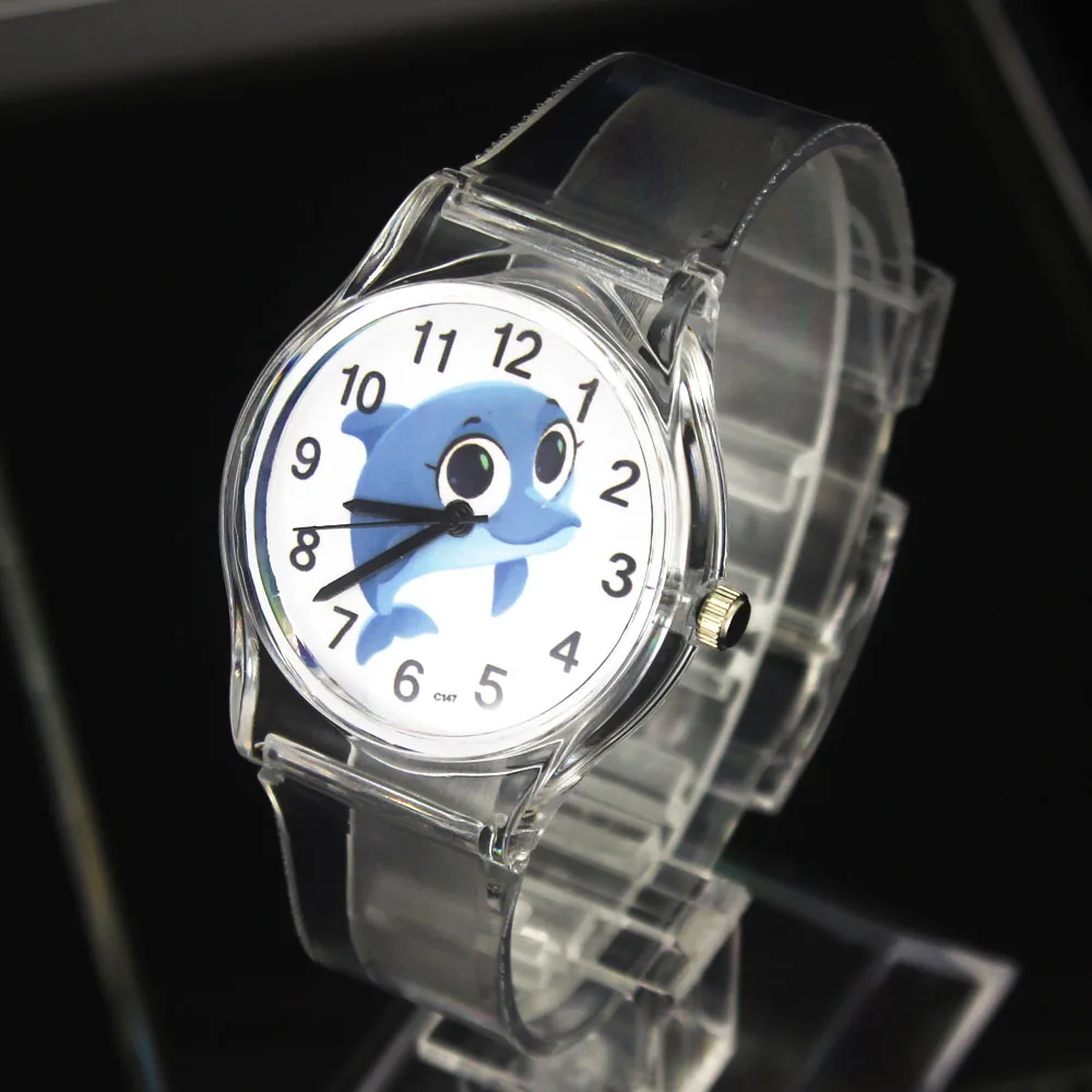 Jumping Dolphin Fish Aquarium reloj para niños bebé estudiante regalo deporte reloj de pulsera de cuarzo de goma transparente