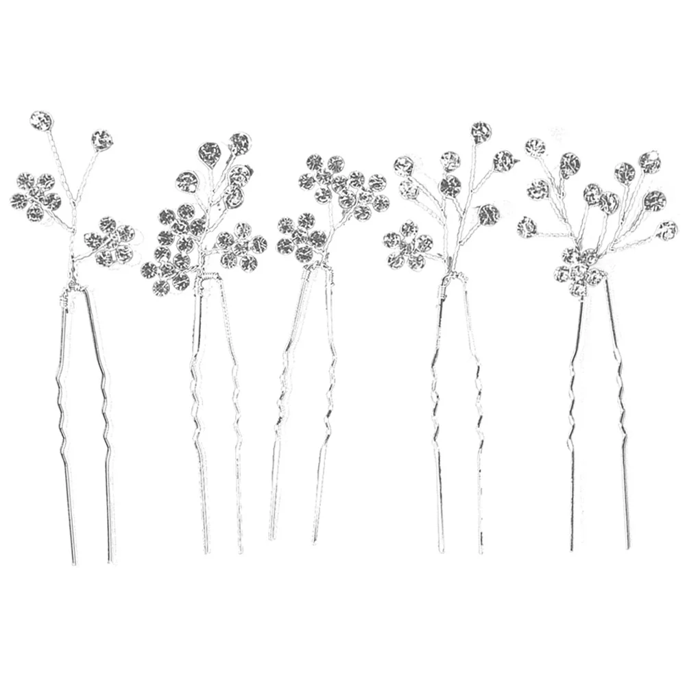 

5pcs U-Shaped Flower Hairpins Silver TS822 Rhinestone Bride Bridesmaid Wedding Hair Accessories Styling Secure Fashionable