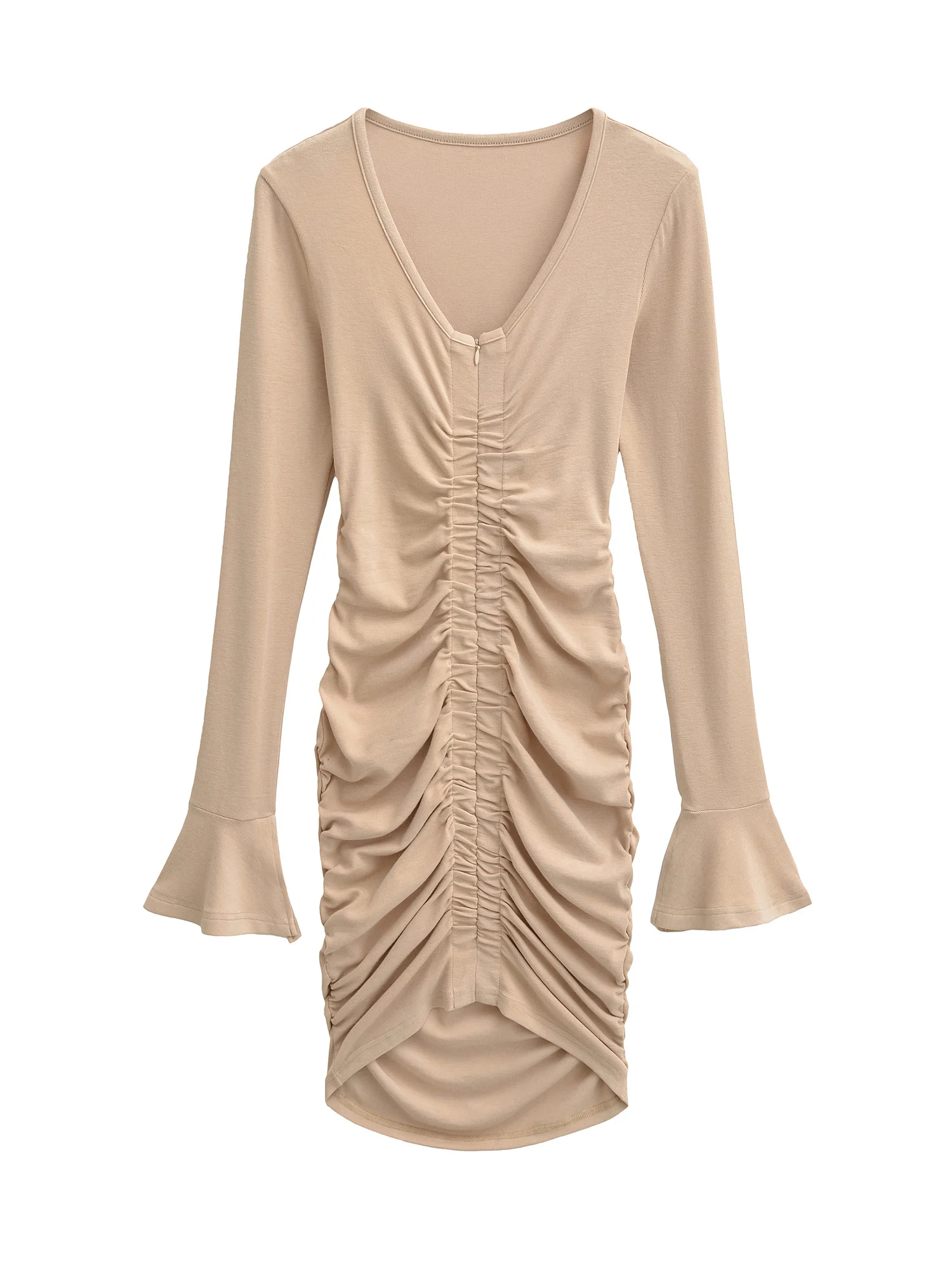 

American Sle Sexy Pleated Waist Gathered Bell Sve V Ne Dr Women Slimming Elastic ort Skirt Cotton Blend Long Sve