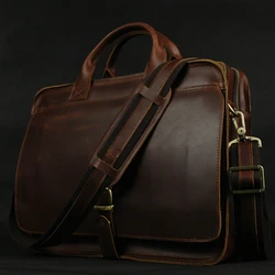 Maleta de couro genuíno para homens, bolsa de negócios e escritório, bolsa mensageiro masculina para documentos e laptop, luxo