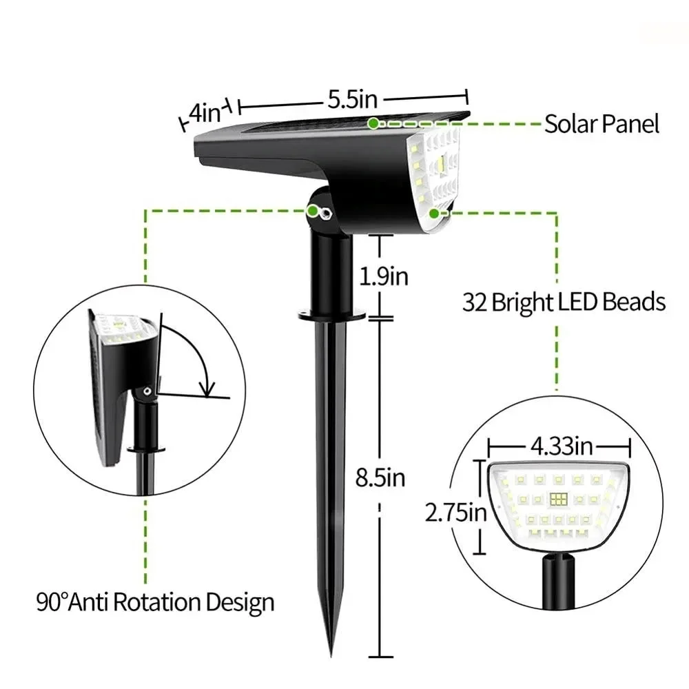 Lampu Sorot lanskap tenaga surya LED 32 lampu dinding tenaga surya tahan air IP65 luar ruangan untuk dekorasi jalan setapak teras halaman taman