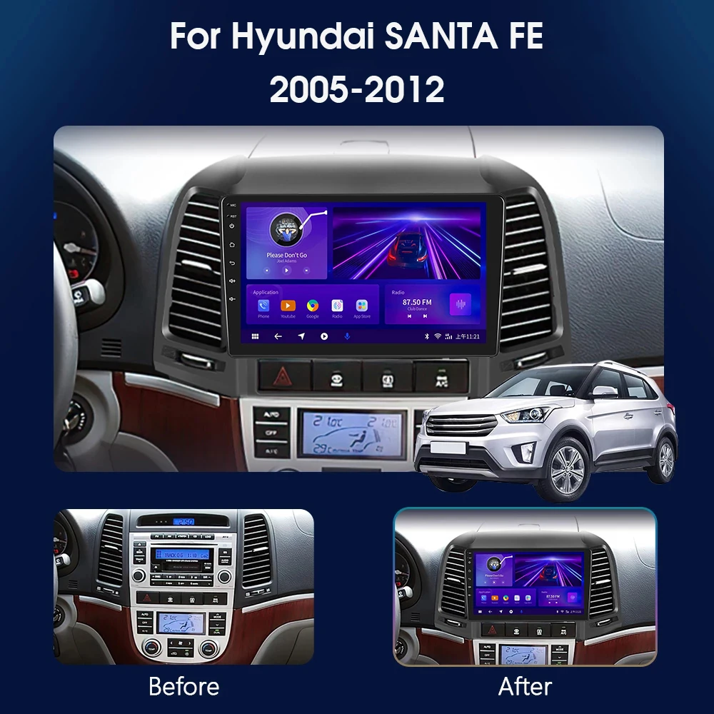 Android10 Car Radio For Hyundai Santa Fe 2 2006-2012 2DIN Multimidia Video Player Navigation GPS Head Unit Autoradio DSP Carplay