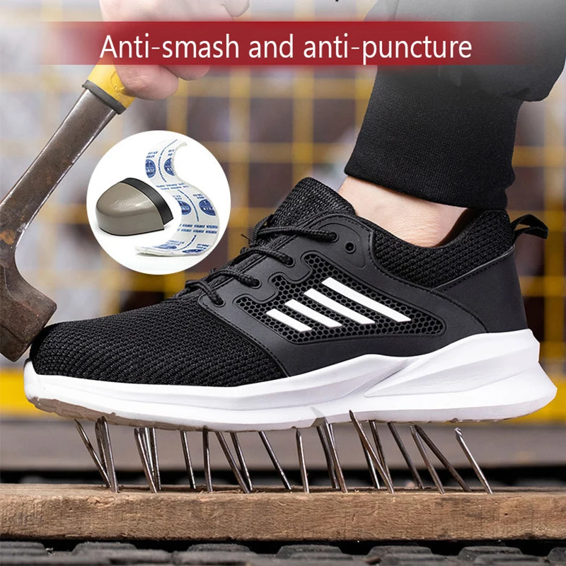 Work Safety Shoes Men Anti-smash Lightweight Indestructible Work Boots Security Steel Toe Shoes Safety Protective Boots Black