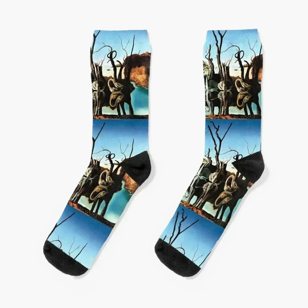 

Salvador Dali "Swans Reflecting Elephants" Socks Novelties heated floral gift Socks Men Women's