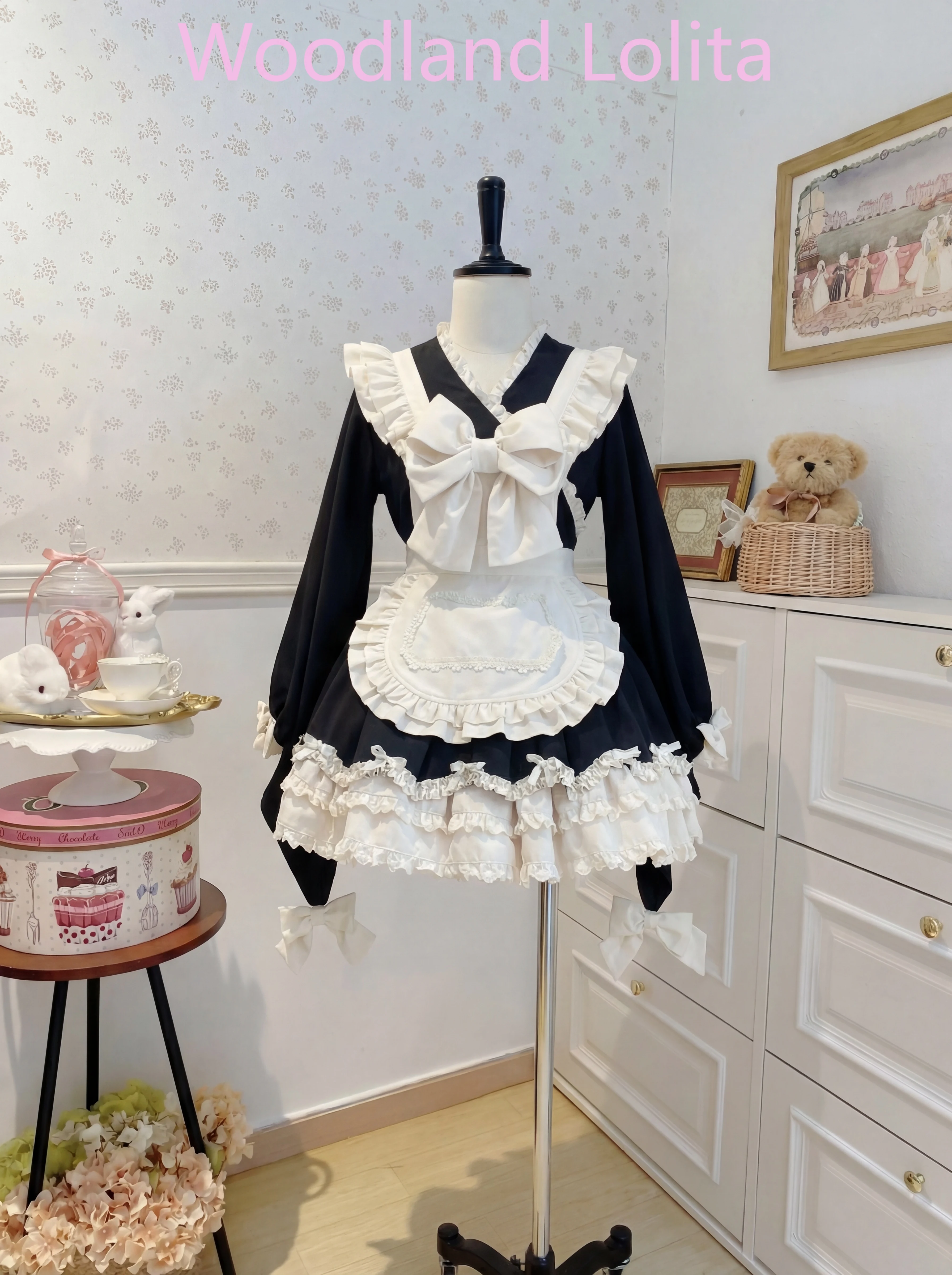 

Spring Japanese Kawaii Lolita Maid Costume Chic Lace Trim Bow Design Slimming Dresses Elegant Party Outfits Female Clothing 2026