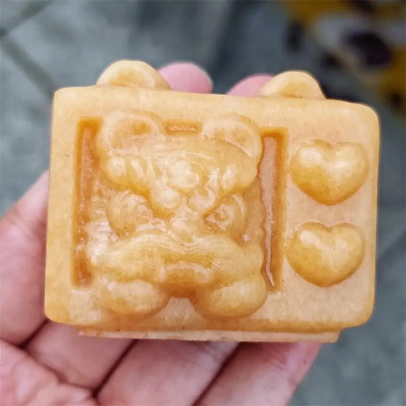 Natural Yellow Quartz Dancing Lion Television Cartoon Carving Crystal Healing Animals Figurines Home Decorations DIY Gift 1PCS