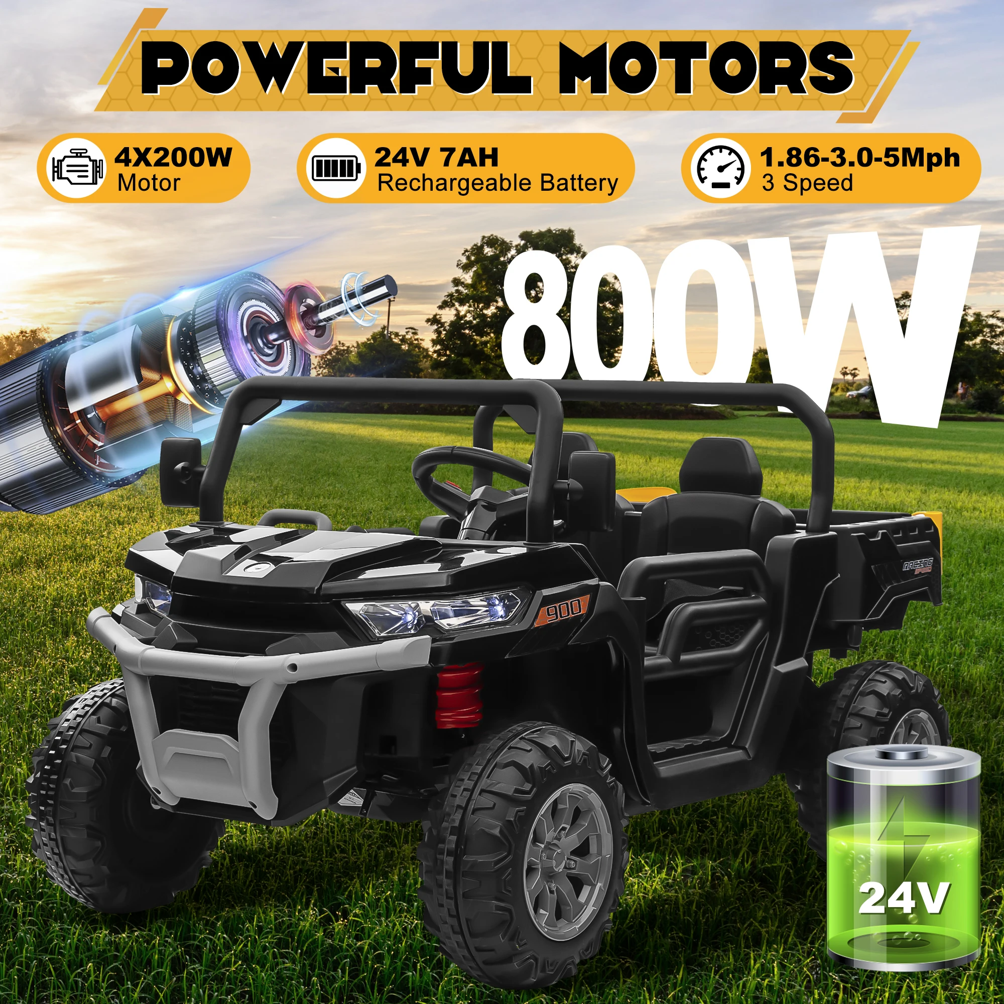 24V Ride on Dump Truck, 2 Seater Kids UTV Electric Car w/2.4G Remote Control, 4 Wheeler, Bluetooth Music, LED Lights, 24 Volt Ba