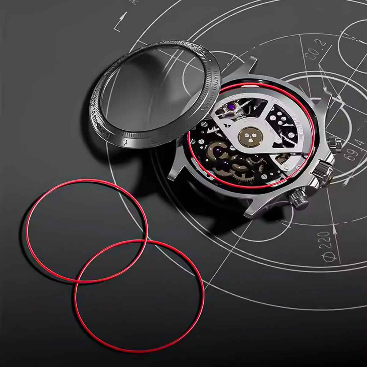 Rote Dichtung, 0,6 mm dick, 27,5–38,5 mmO-Ring, passend für die Rückseite des Uhrengehäuses für TISSOT 1853 Lelode Seastar PRX Reparaturuhren, Ersatzteile
