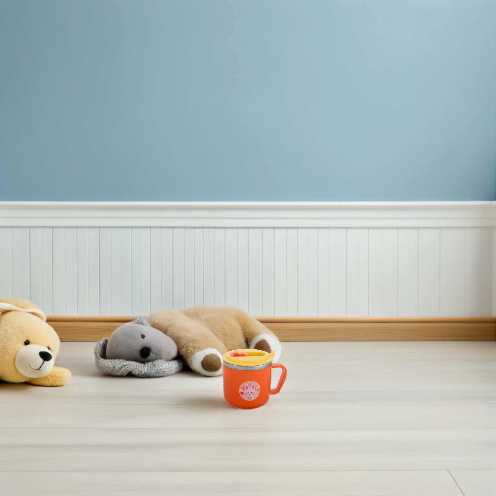 

Children Straw Drinking Cup Cute Bunny Cartoon Double Layer Insulated Easy Grip Handle Toddler Stainless Steel Baby Water Cup