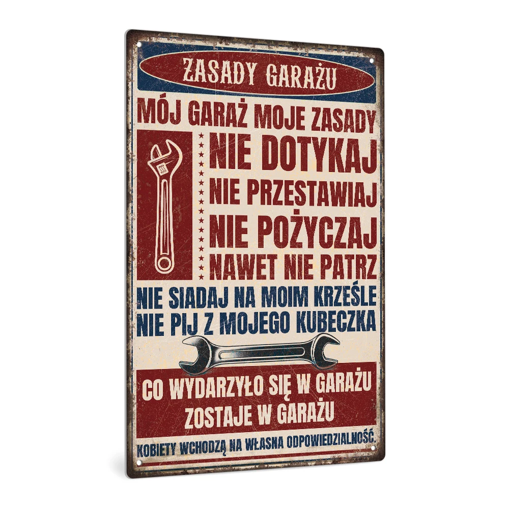 Putuo Decor 1pc Polish Vintage Metal Tin Sign, ZASADY GARAŻU MÓJ GARAŻ MOJE ZASADY, Wall Art Decor for Garage Man Cave, Gift