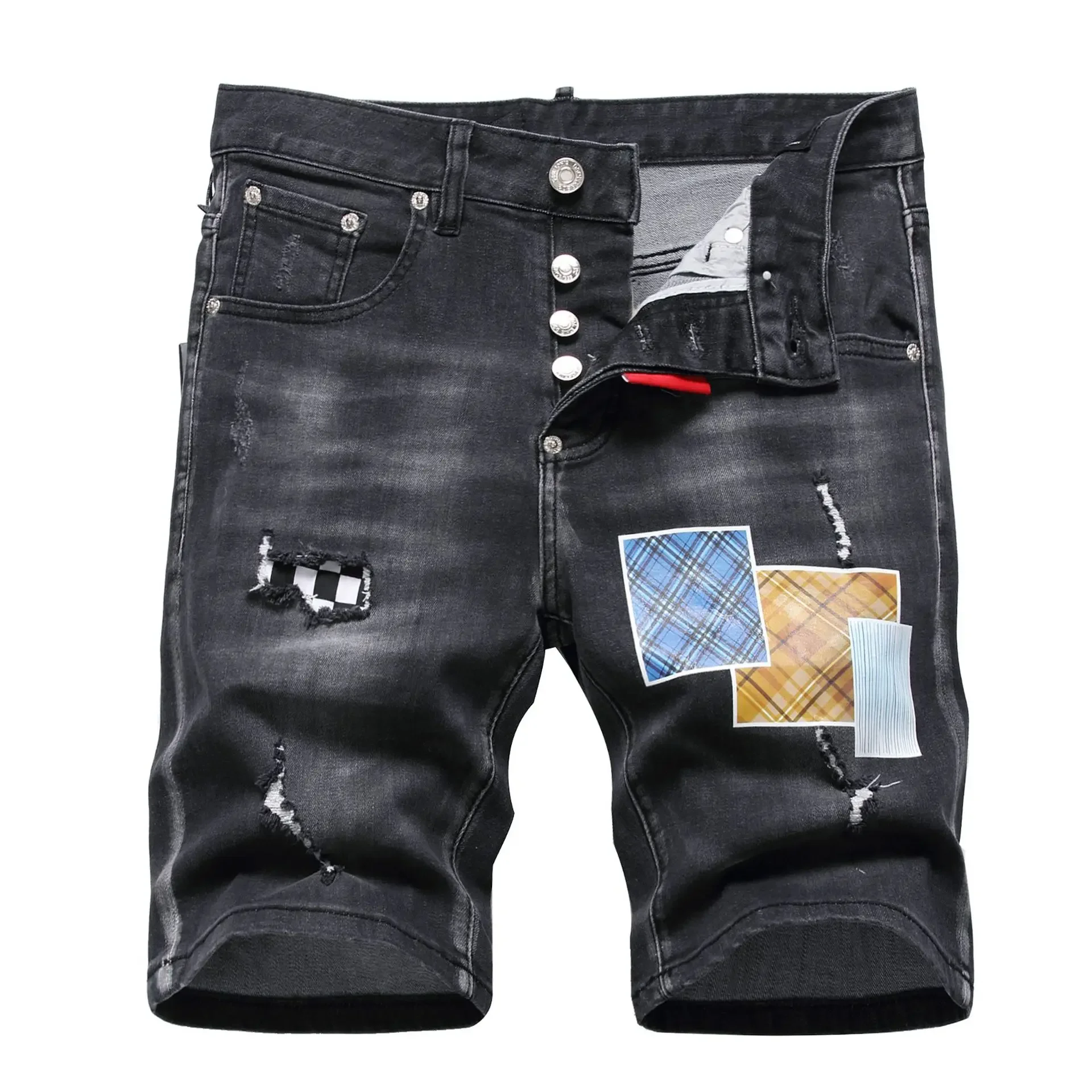 2024 Mens Ripped Jeans Luxury Brands Male Street Slim Fit Jeans Quality Summer Classic Denim Shorts Men Black Jeans Size 60