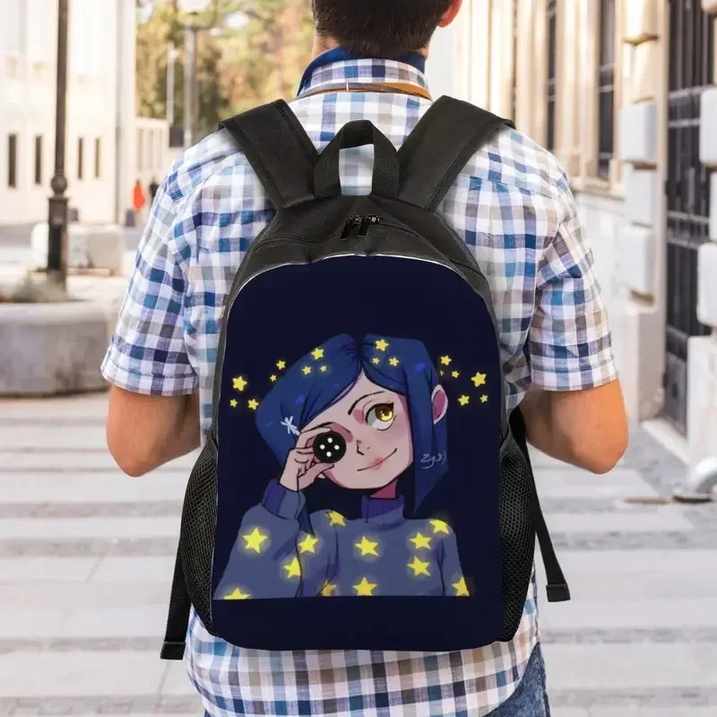 Custom Coraline Shining Stars Horror Movie Backpack for Men Women School College Student Bookbag Fits 15 Inch Laptop Bags