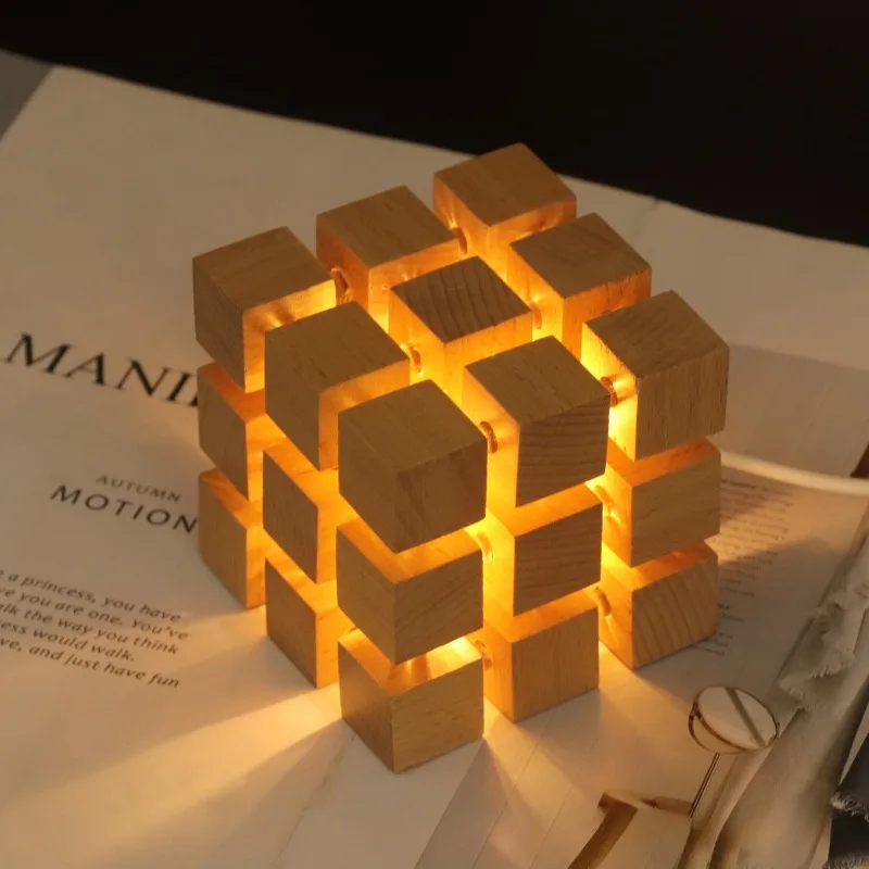 

1PCS Magic Cube Night Light LED Illuminated 9x9x9 Puzzle Design for Bedroom Decor Wooden Craft Gift for Bedroom Nightstand