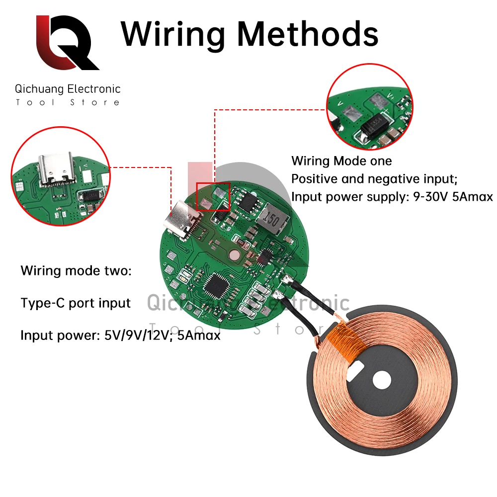 12 V24V 20W ad alta potenza wireless caricatore trasmettitore modulo tipo-c circuito di ricarica rapida per telefono cellulare