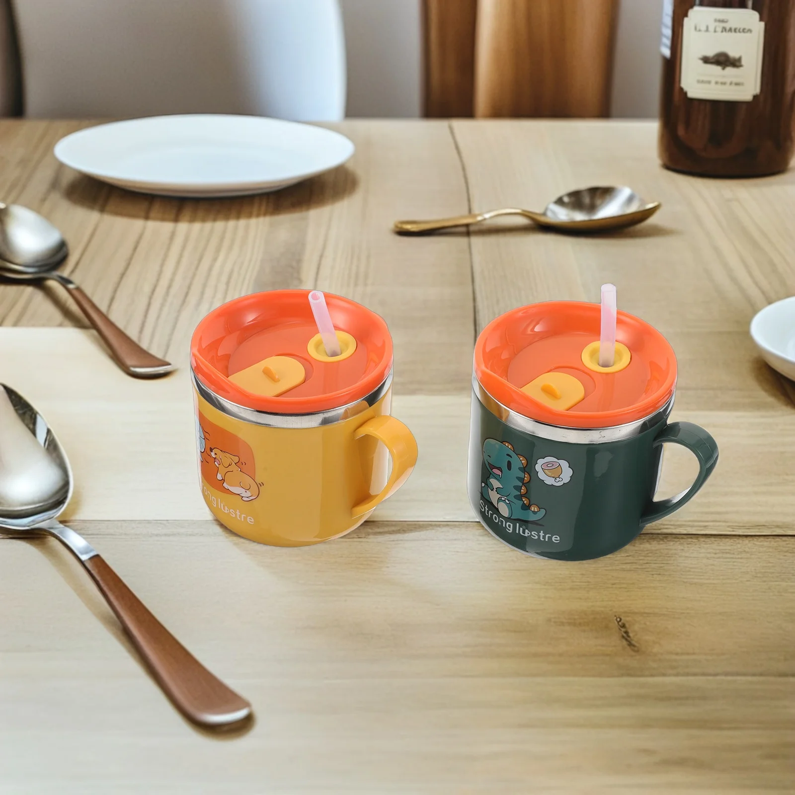 

2 Pcs 's Straw Water Pot Cartoon Bottle Beverage Mug Dinosaur Cups Stainless s Milk Sippy Kawaii