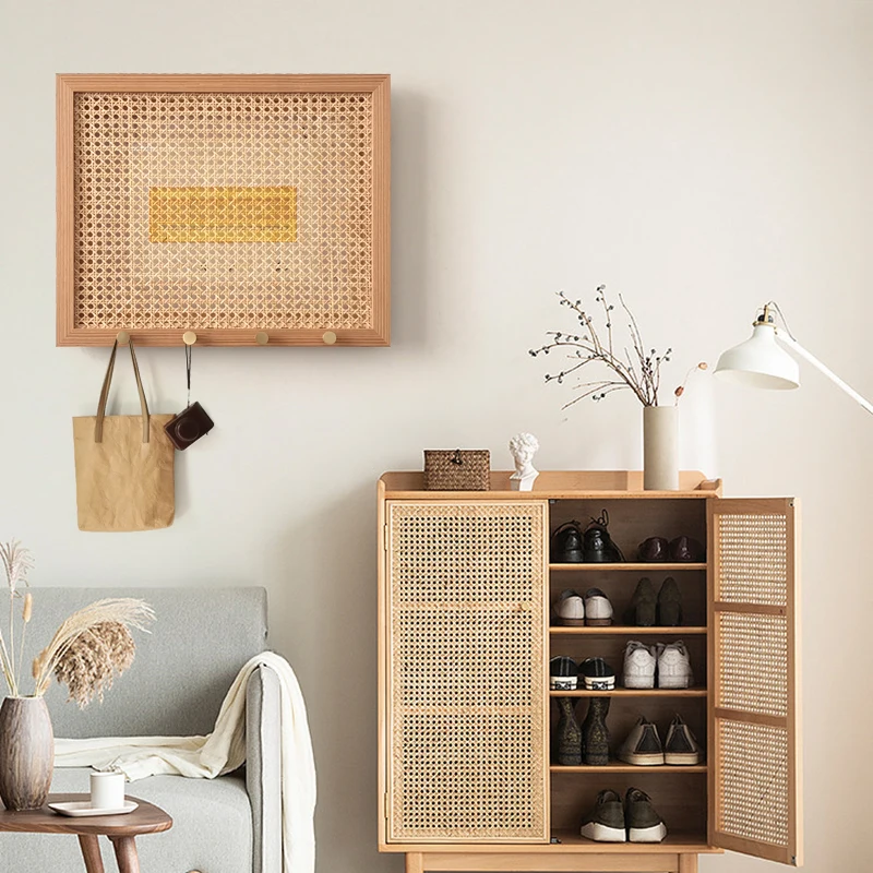 Nordic Rattan Weaving Electricity Meter Box Flip Design Wall Stickers Homestay Clothes Hook Electric Switch Occlusion Home Decor