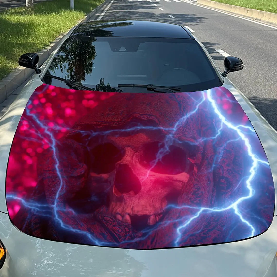 ฝากระโปรงรถลายโครงกระดูกมีฮู้ด - วัสดุพีวีซีกันน้ำ ติดตั้งง่ายด้วยตัวเอง ป้องกันรอยขีดข่วน เหมาะสำหรับรถยนต์ รถ SUV รถบรรทุก - คุณภาพเยี่ยม