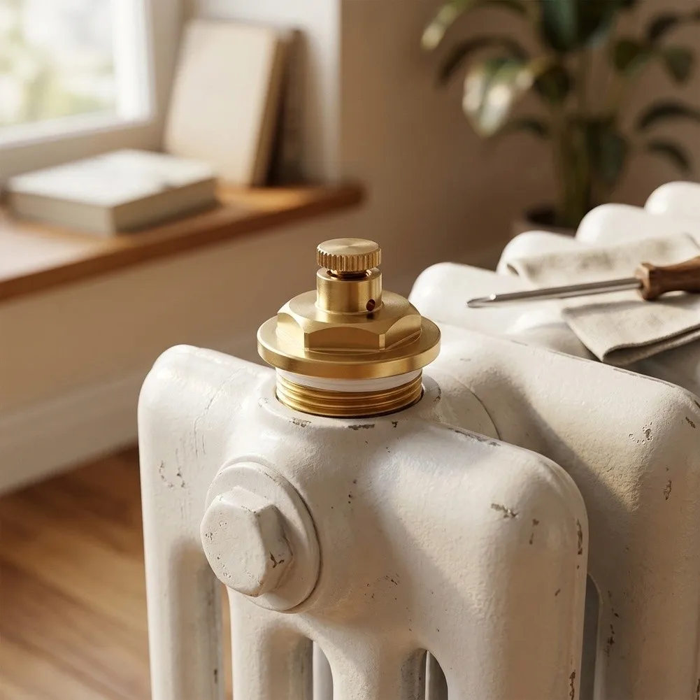 Copper Radiator End Cap with Thumbwheel-Actuated Manual Air Release Valve for Domestic Hot Water Radiator Applications